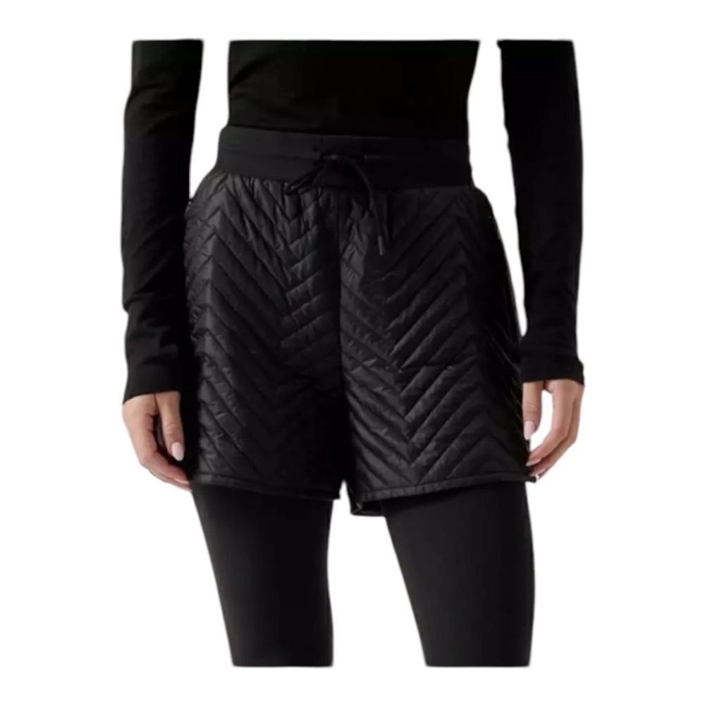 Athleta Apres Ski Shorts Quilted Nylon Ski Hiking Shorts Zip Pockets Black Sz 2